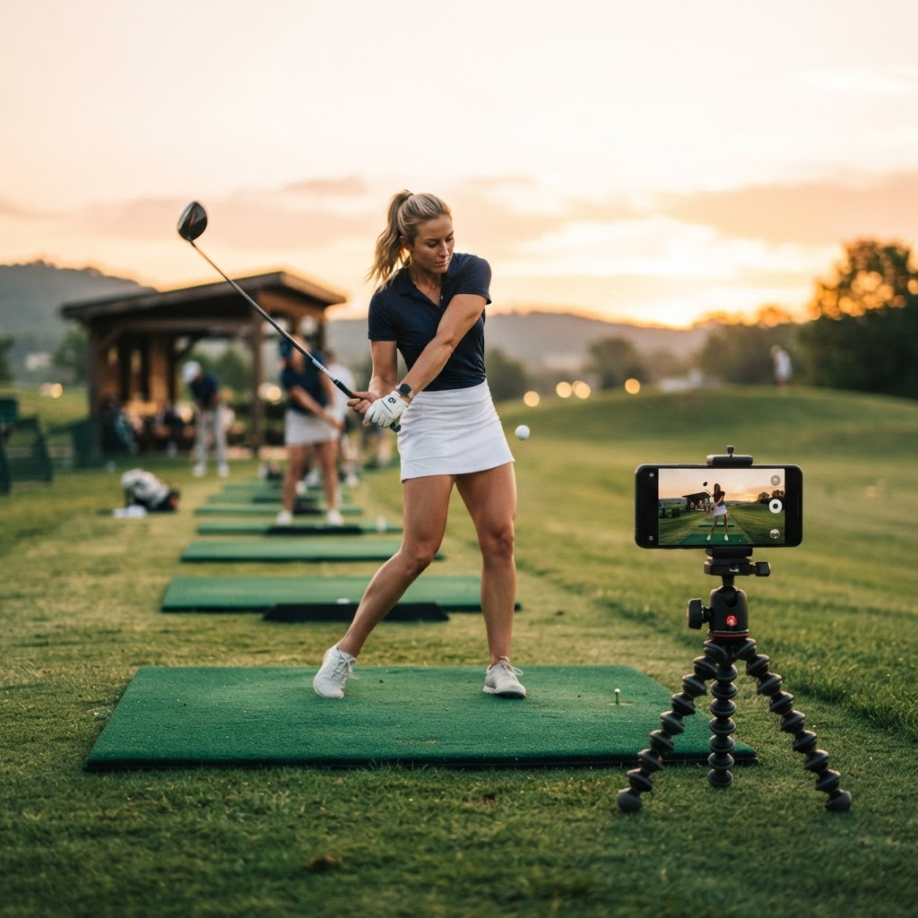 Golfer recording their swing for AI analysis in Swing Lab